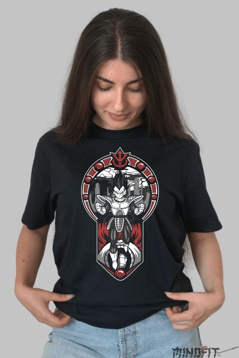 Tricou Anime Dragon Ball – Vegeta Saiyan Royal Legacy dama negru