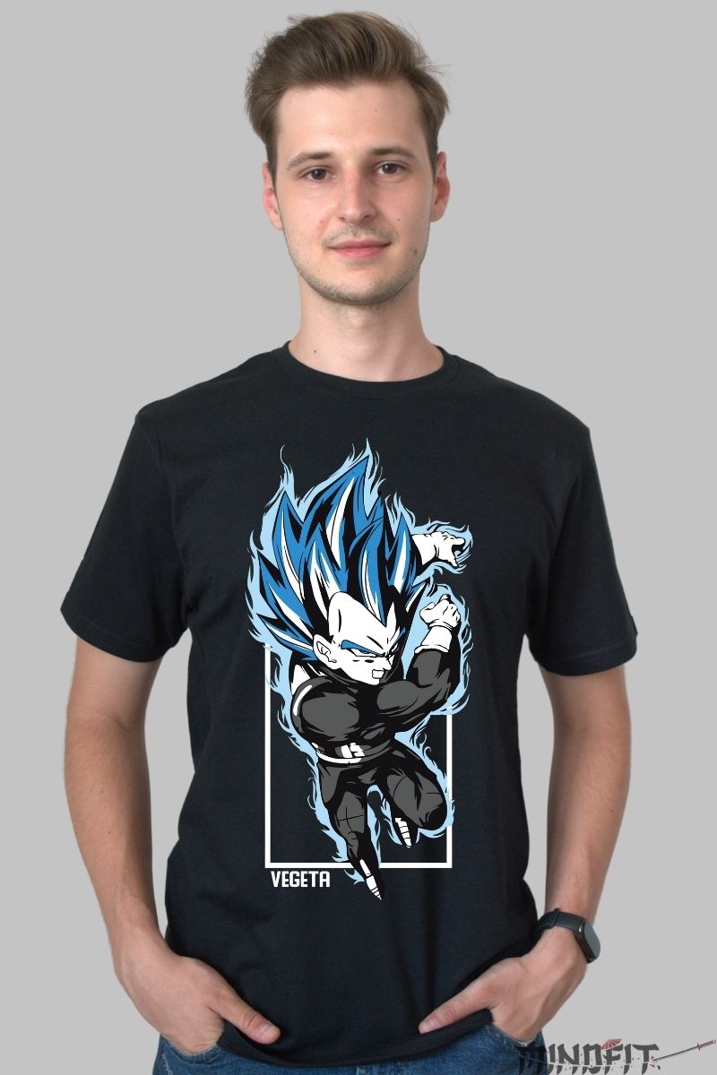 Tricou Anime Dragon Ball – Vegeta Super Saiyan Blue Chibi barbat negru
