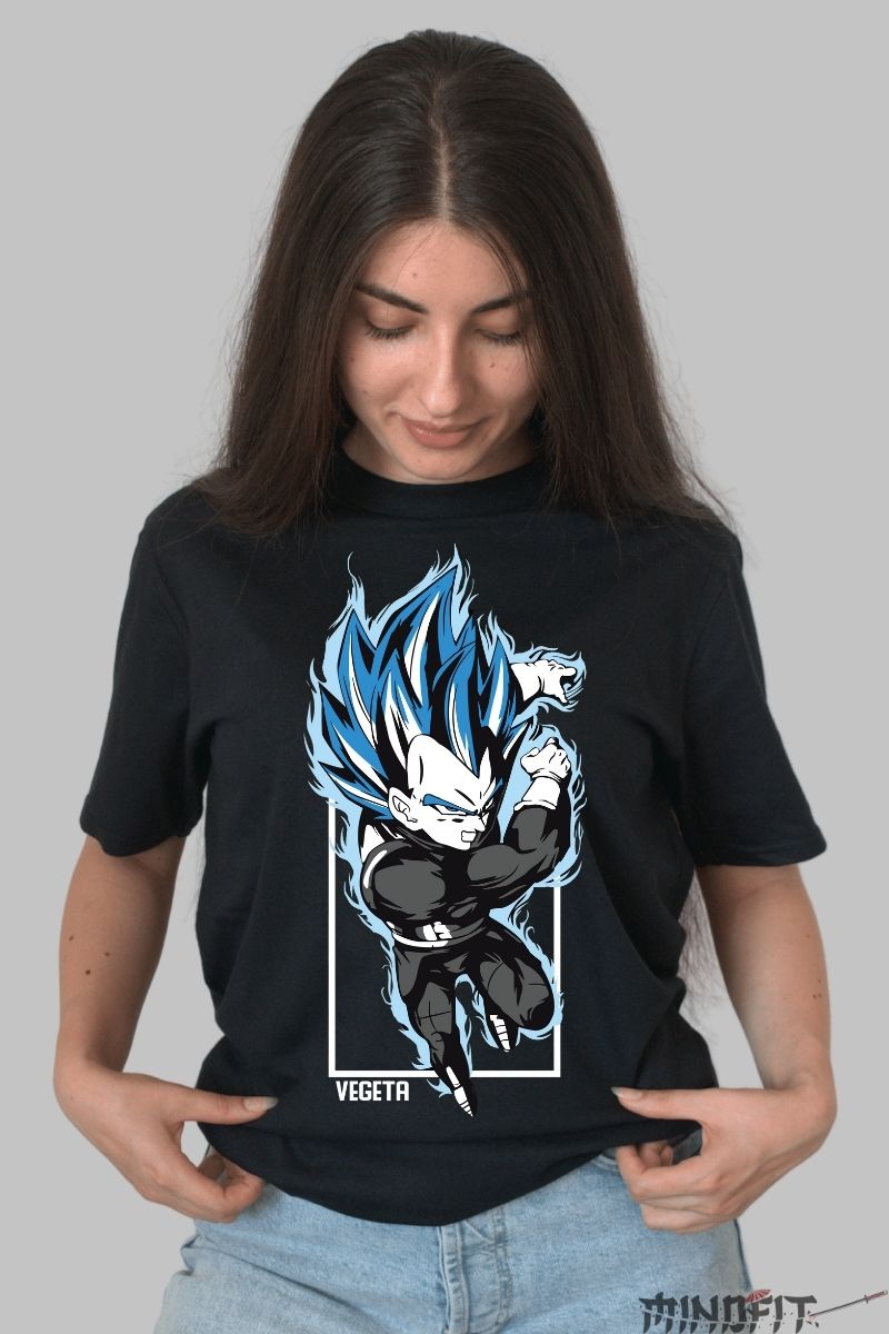 Tricou Anime Dragon Ball – Vegeta Super Saiyan Blue Chibi dama negru