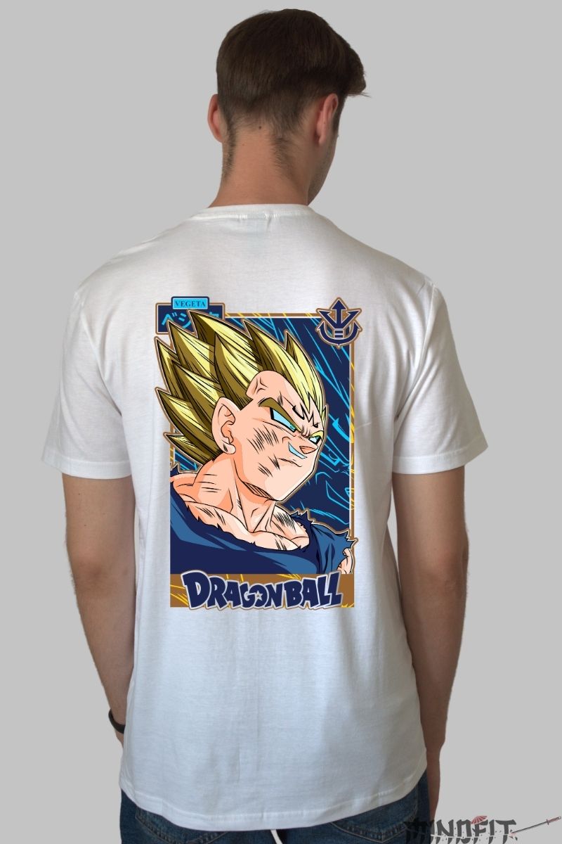 Tricou Anime Dragon Ball Vegeta Super Saiyan Card barbat alb