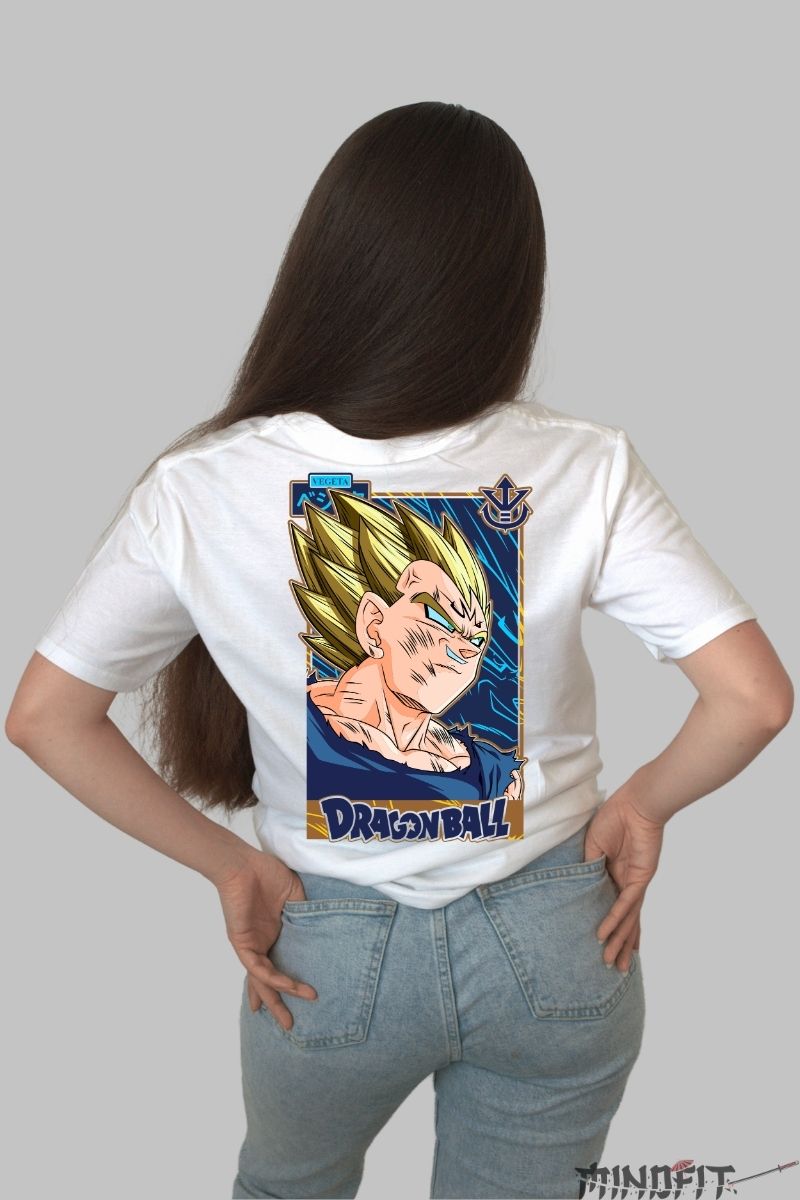 Tricou Anime Dragon Ball Vegeta Super Saiyan Card dama alb