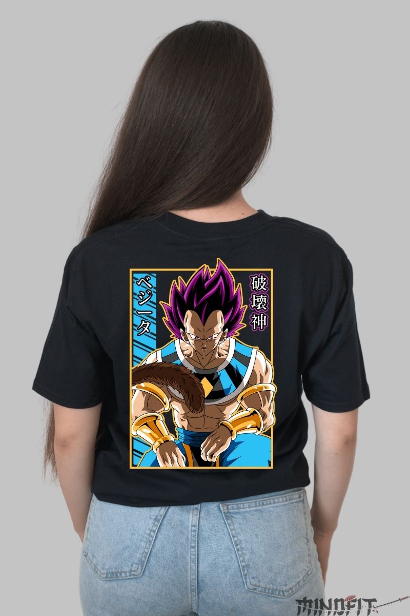 Tricou Anime Dragon Ball – Vegeta Zeu al Distrugerii fata negru spate