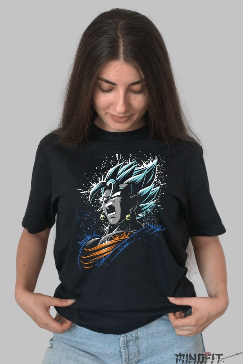 Tricou Anime Dragon Ball – Vegito Super Saiyan Blue Rage dama negru