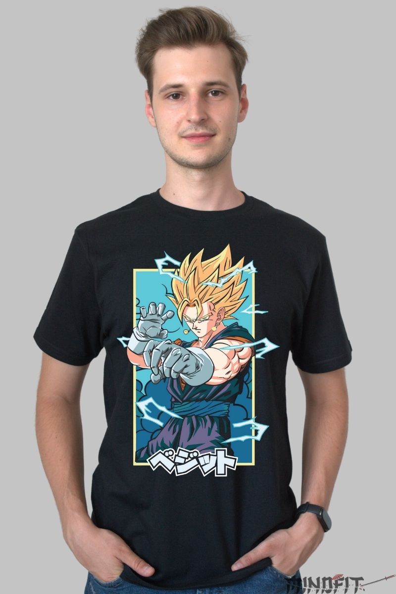 Tricou Anime Dragon Ball – Vegito Super Saiyan Strike barbat negru