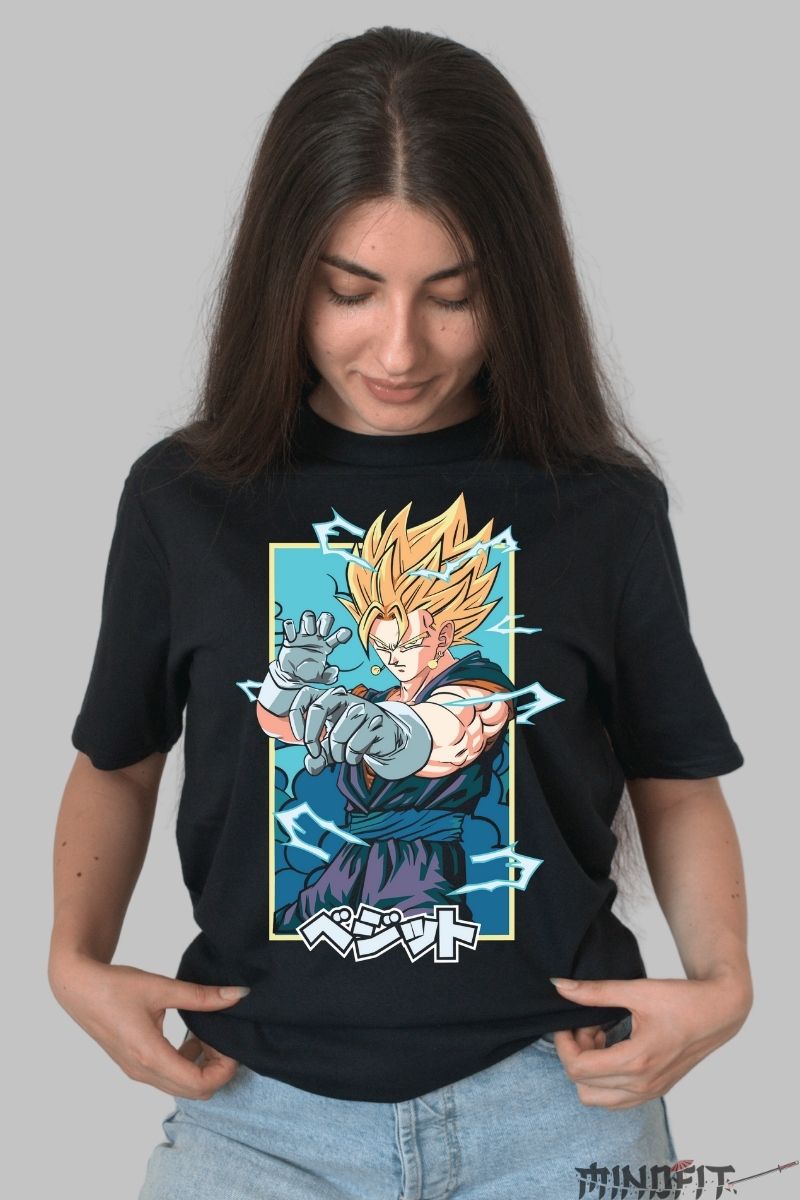 Tricou Anime Dragon Ball – Vegito Super Saiyan Strike dama negru