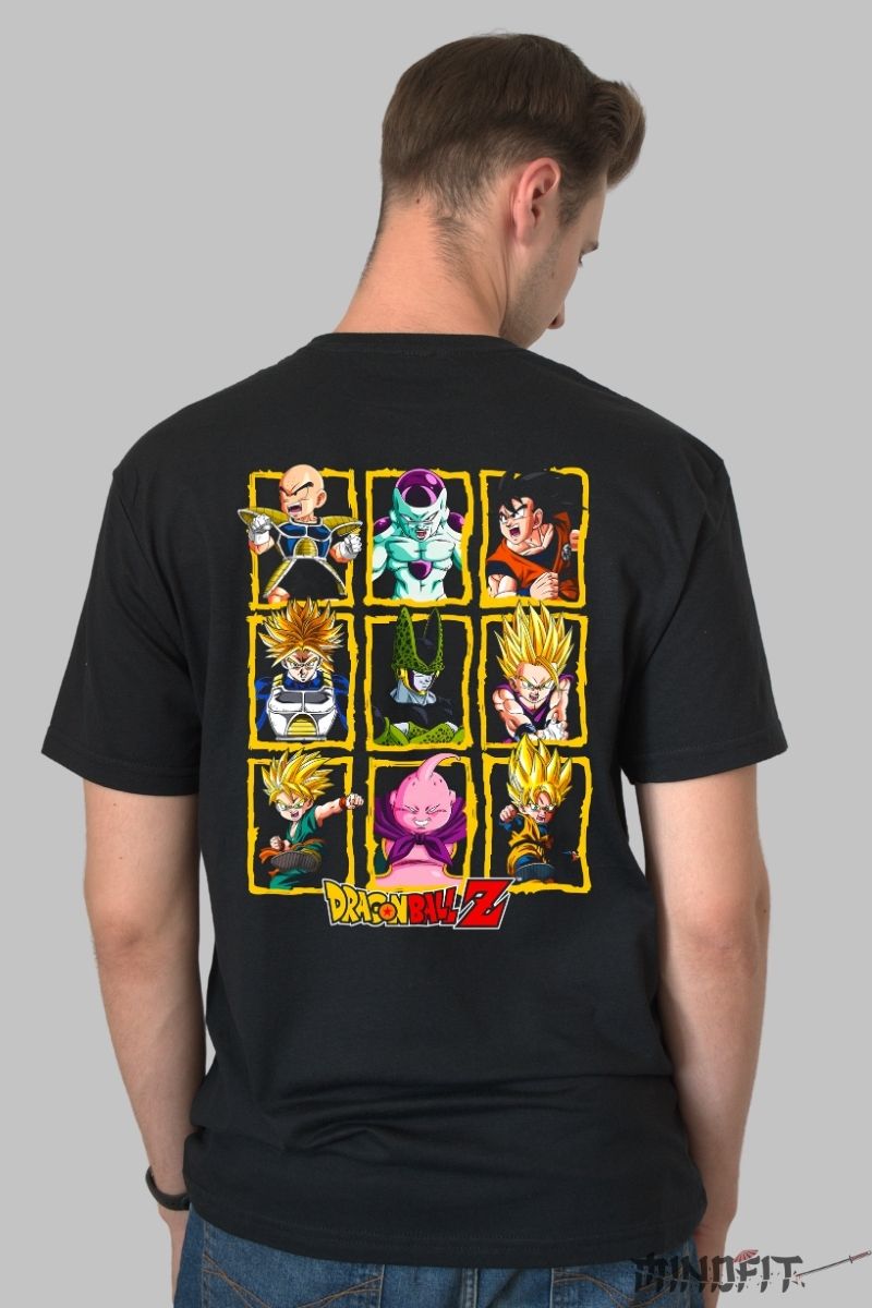 Tricou Anime Dragon Ball Z – Colaj Eroi si Villaini barbat negru spate