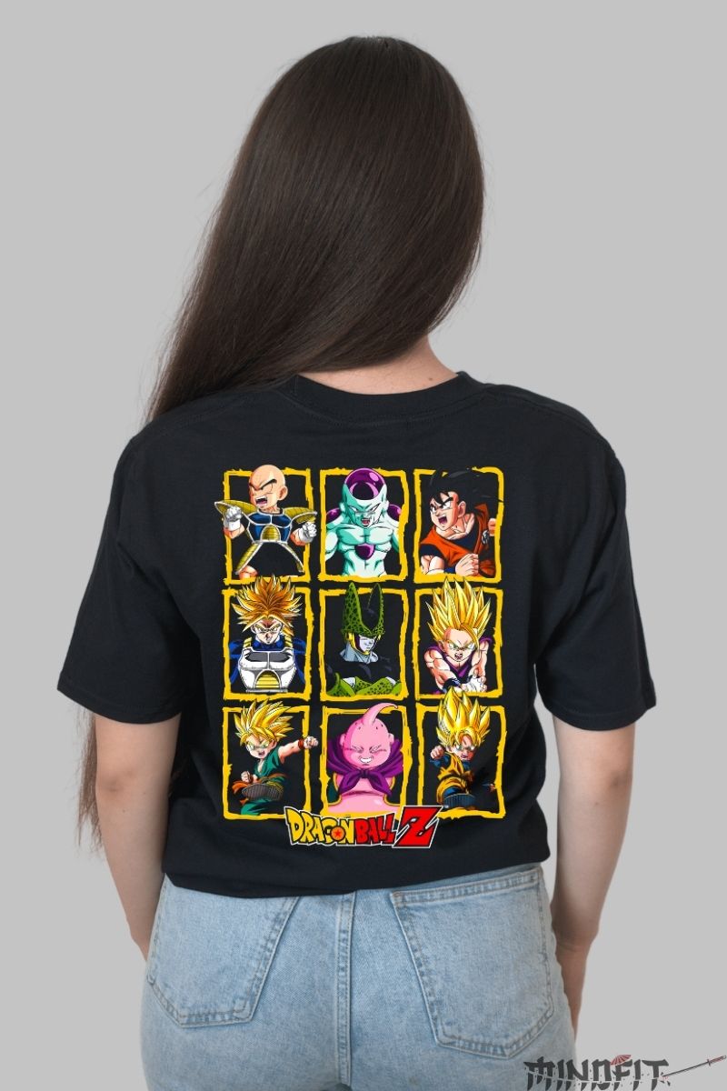 Tricou Anime Dragon Ball Z – Colaj Eroi si Villaini fata negru spate