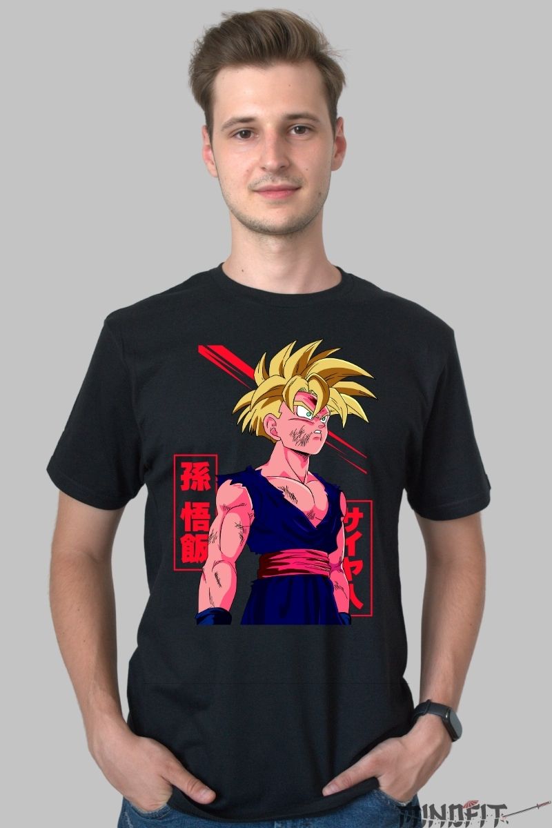 Tricou Anime Dragon Ball Z – Gohan Battle Wounds barbat negru