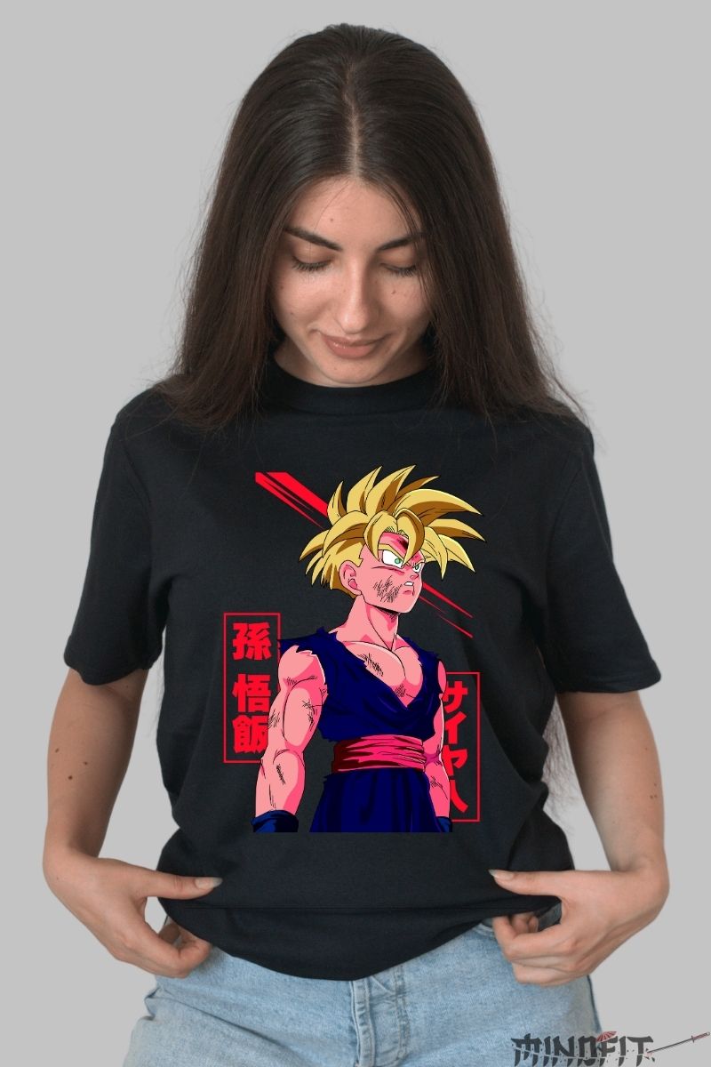 Tricou Anime Dragon Ball Z – Gohan Battle Wounds dama negru