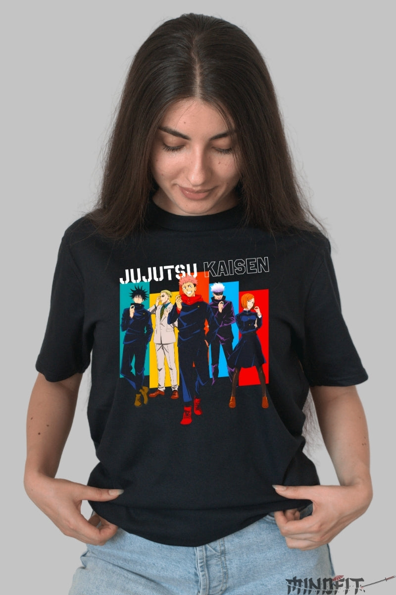 Tricou Anime Jujutsu Kaisen - Echipa Jujutsu la Putere Maxima Dama Negru
