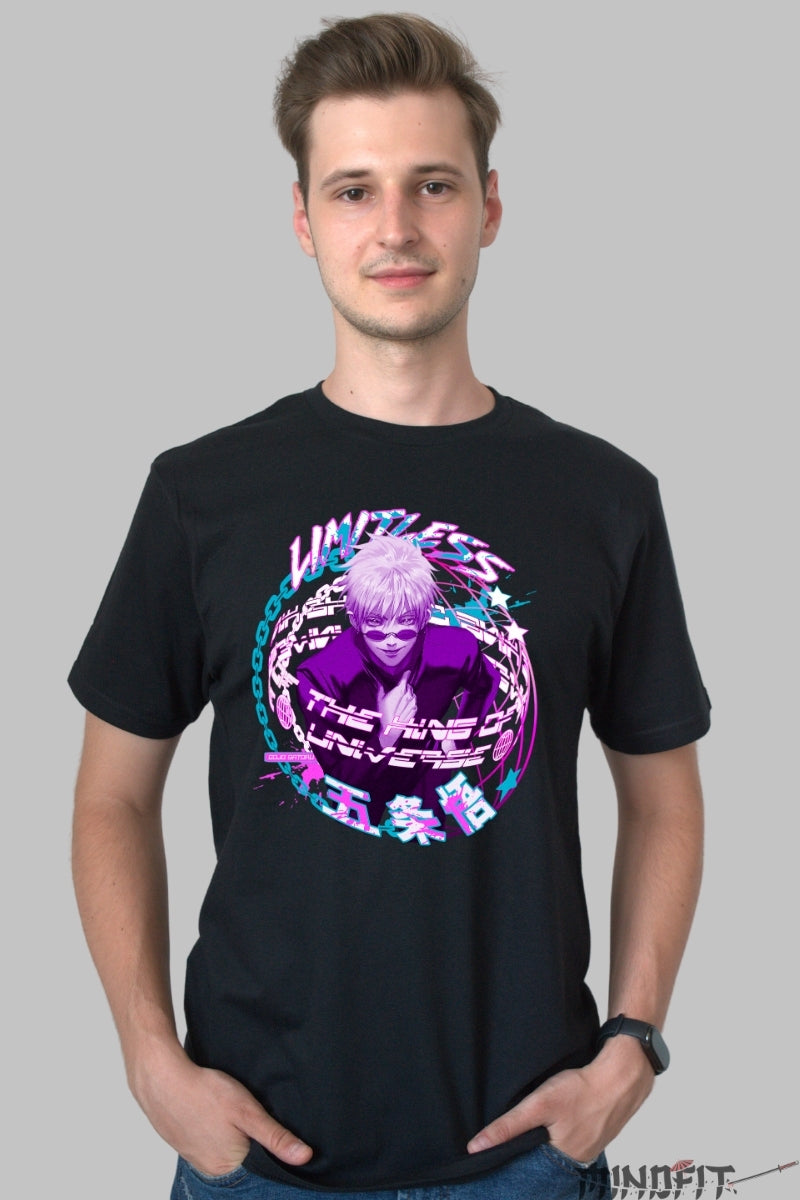 Tricou Anime Jujutsu Kaisen - Gojo Limitless Aura Universala Barbat Negru