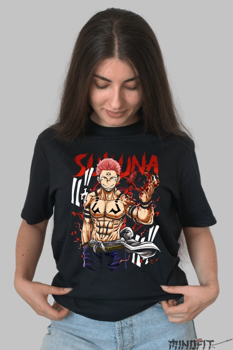 Tricou Anime Jujutsu Kaisen - Sukuna Rege al Blestemelor Dama Negru