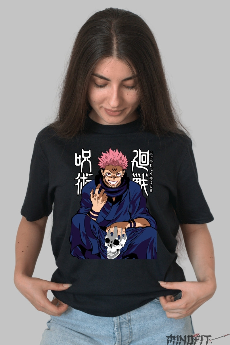 Tricou Anime Jujutsu Kaisen - Sukuna Rege Blestemat Dama Negru