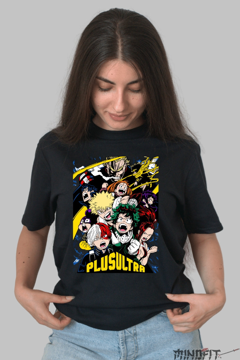 Tricou Anime My Hero Academia - Eroii Plus Ultra in Actiune Dama Negru