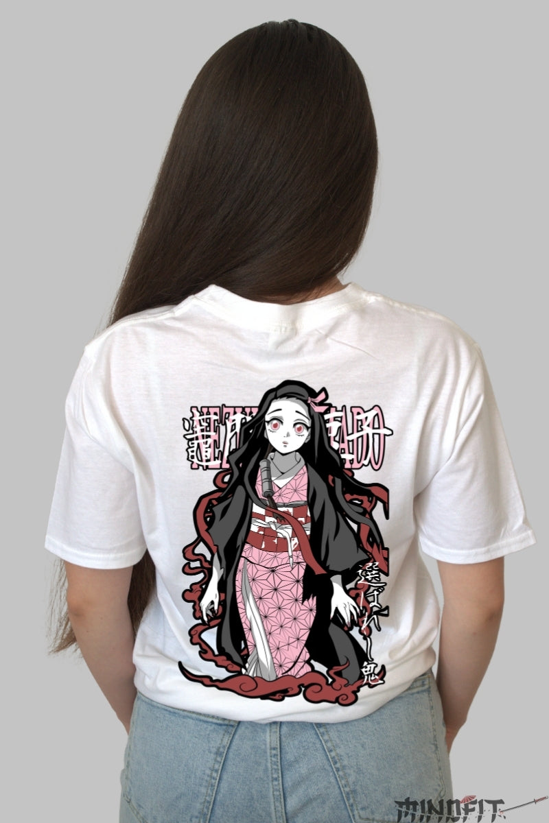 Tricou Anime Nezuko Kamado - Demon Power Dama alb
