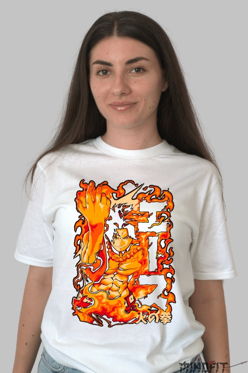 Tricou Anime One Piece - Ace Pumnul de Foc dama alb