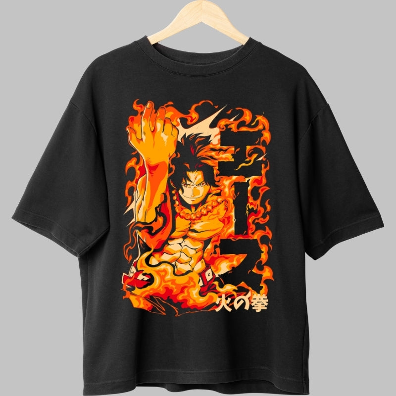 Tricou Anime One Piece - Ace Pumnul de Foc fata