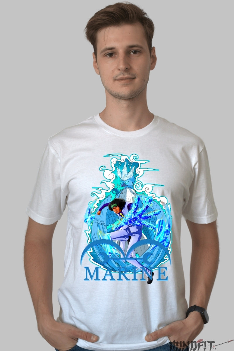 Tricou Anime One Piece - Aokiji Ice Marine Justice barbat alb