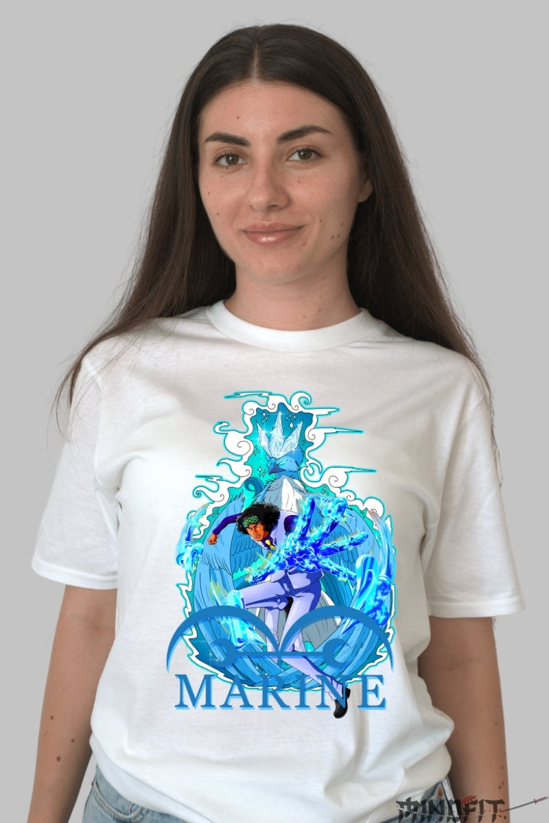Tricou Anime One Piece - Aokiji Ice Marine Justice dama alb