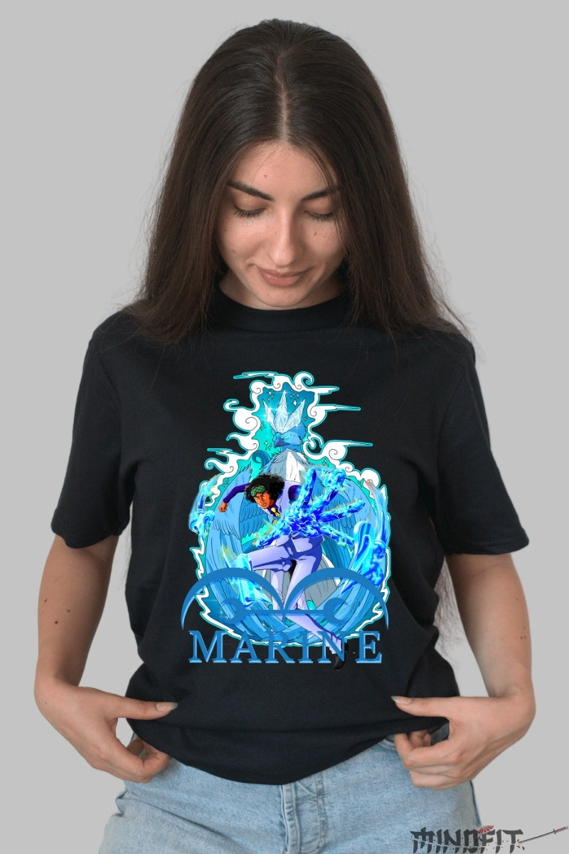 Tricou Anime One Piece - Aokiji Ice Marine Justice dama negru