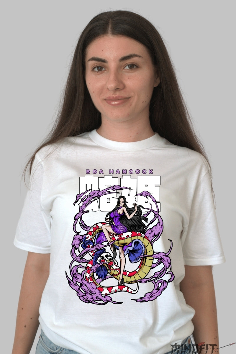 Tricou Anime One Piece - Boa Hancock si Sarpele Salome dama alb