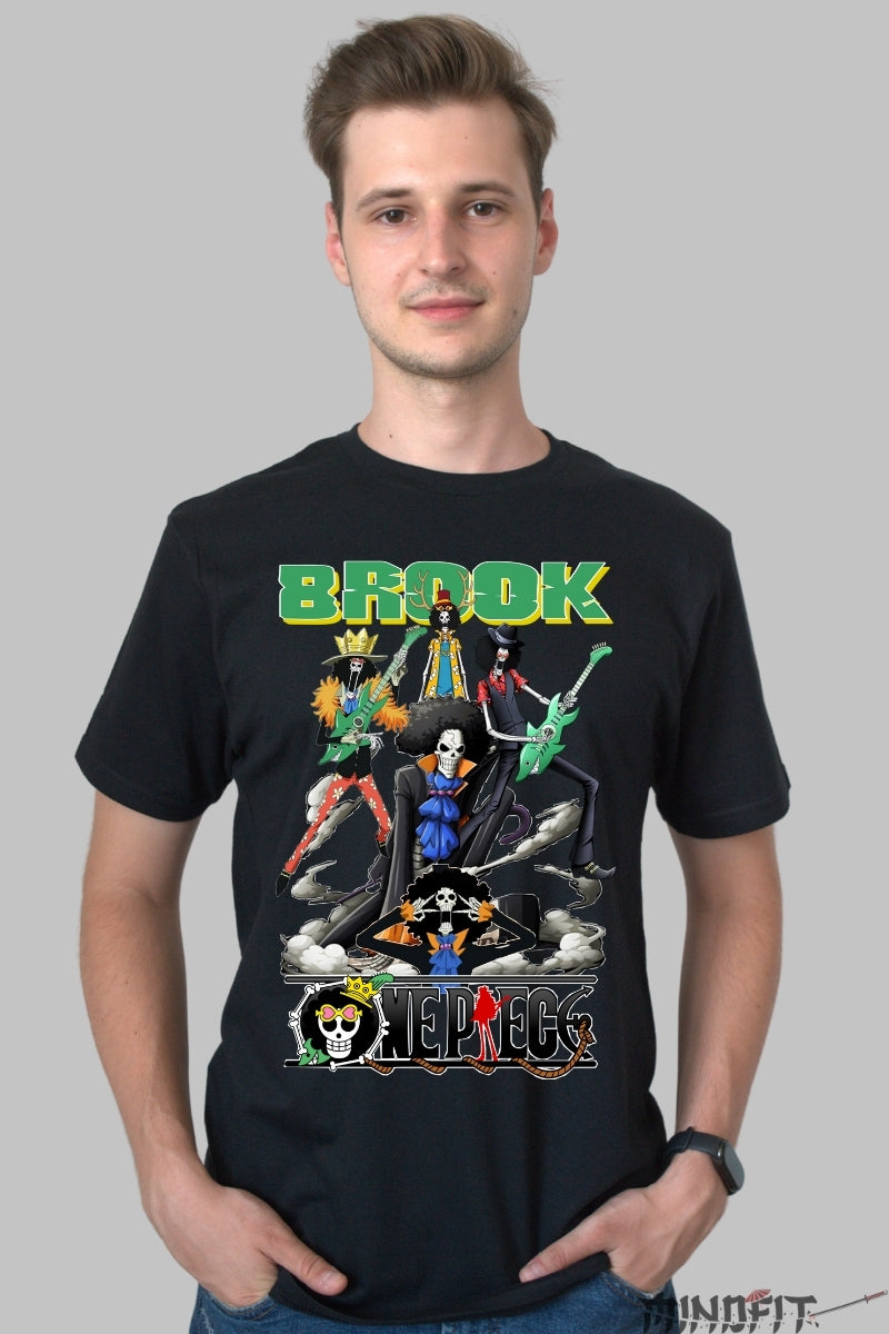 Tricou Anime One Piece - Brook Soul Rocker Crew barbat negru