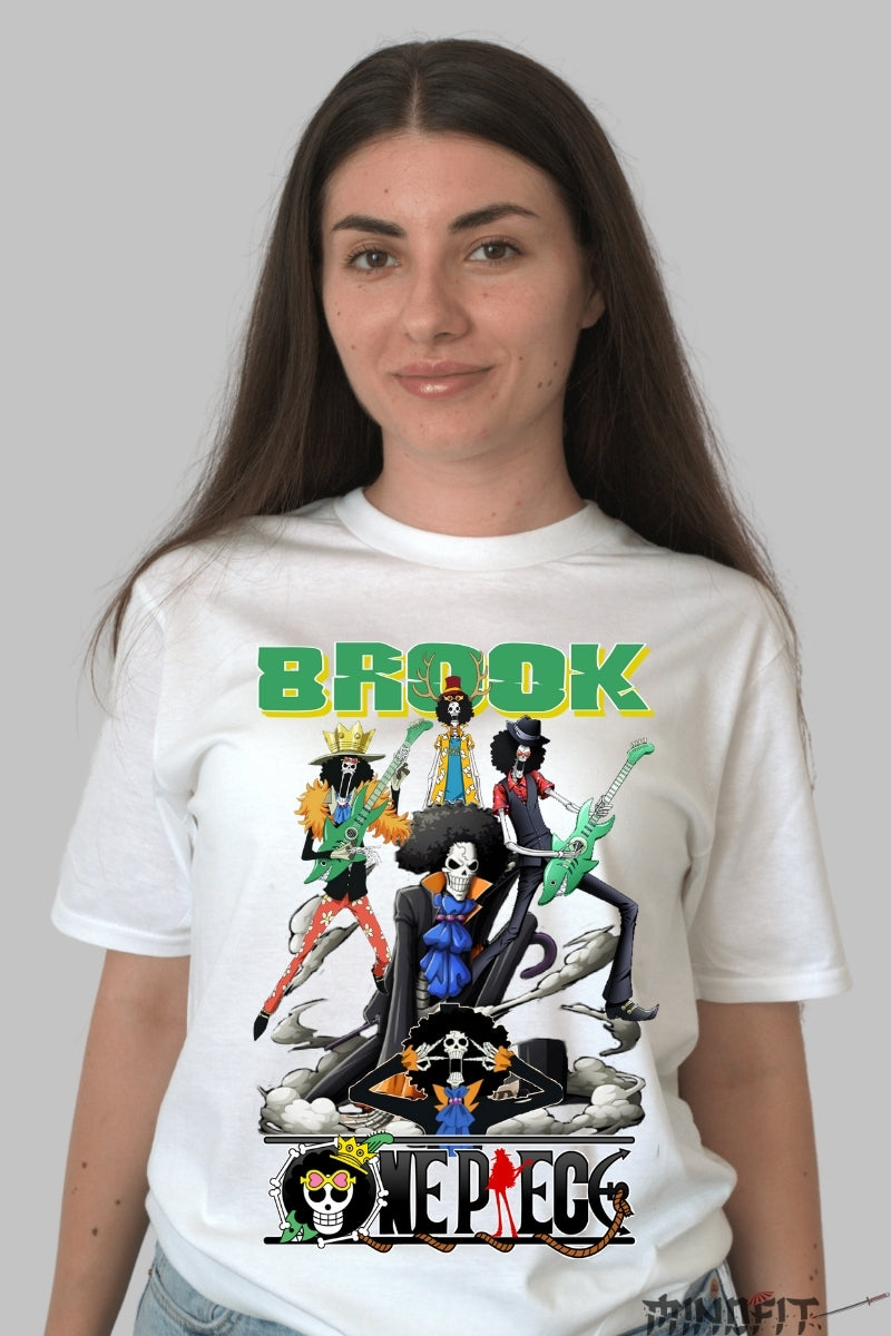 Tricou Anime One Piece - Brook Soul Rocker Crew dama alb