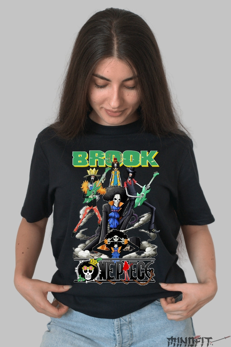 Tricou Anime One Piece - Brook Soul Rocker Crew dama negru