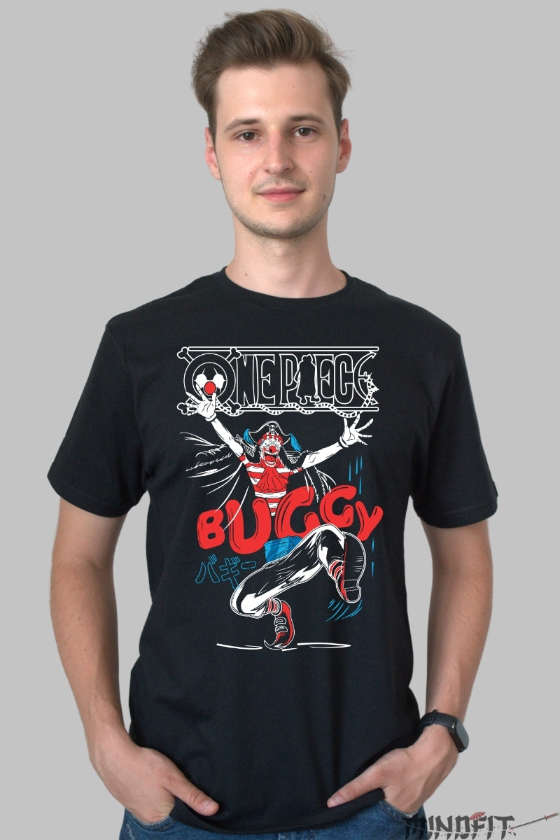 Tricou Anime One Piece - Buggy the Clown in Actiune barbat negru