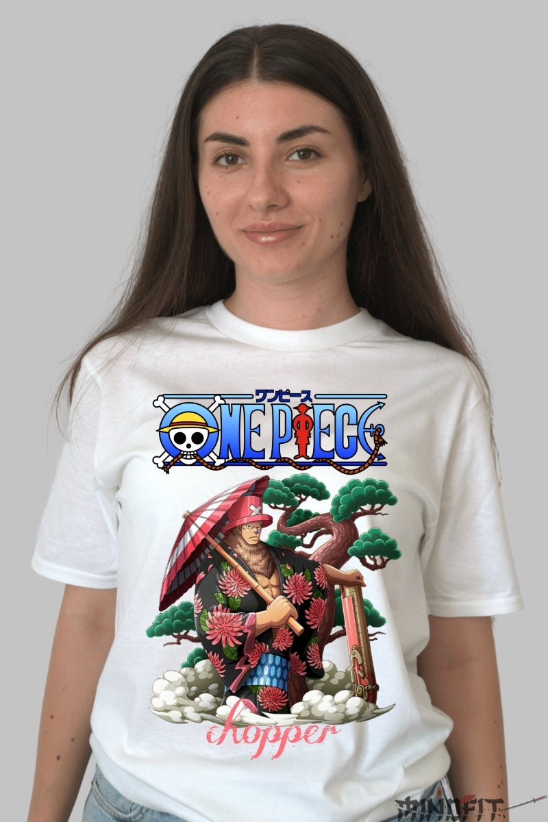 Tricou Anime One Piece - Chopper Samurai Warrior dama alb