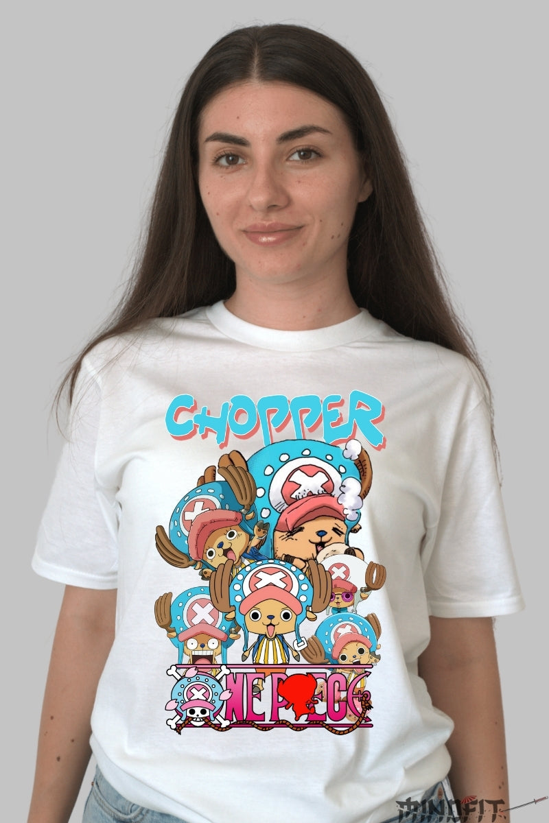 Tricou Anime One Piece - Chopper Squad Crew dama alb