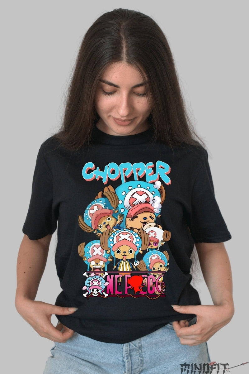 Tricou Anime One Piece - Chopper Squad Crew dama negru