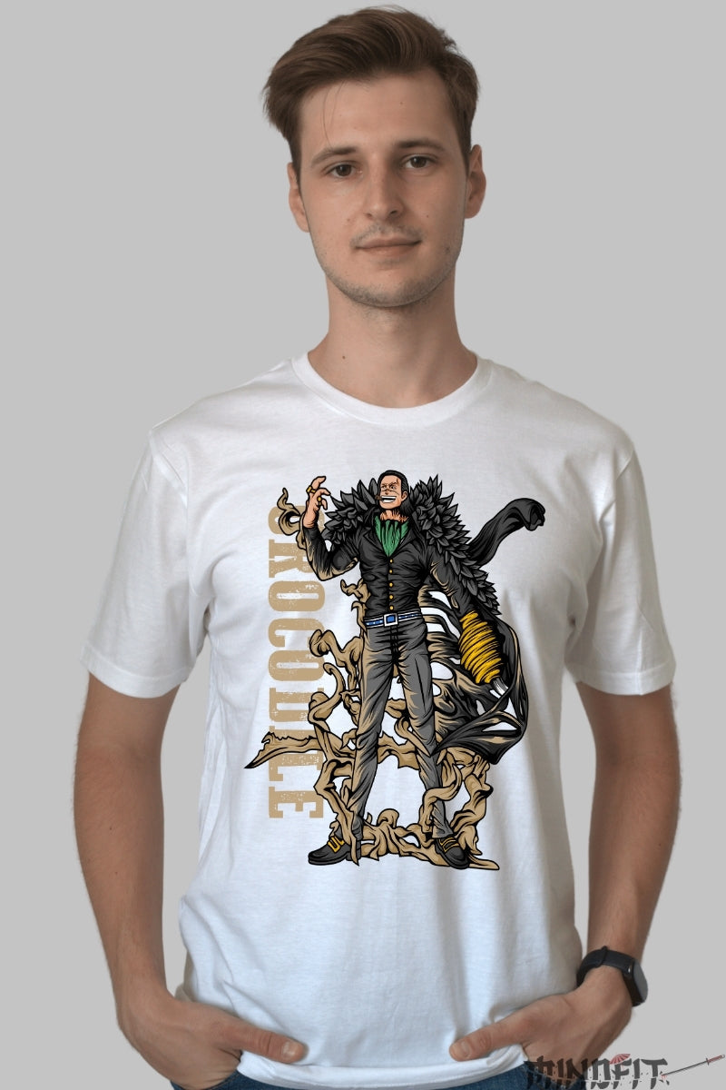Tricou Anime One Piece - Crocodile Lord of Sand barbat alb