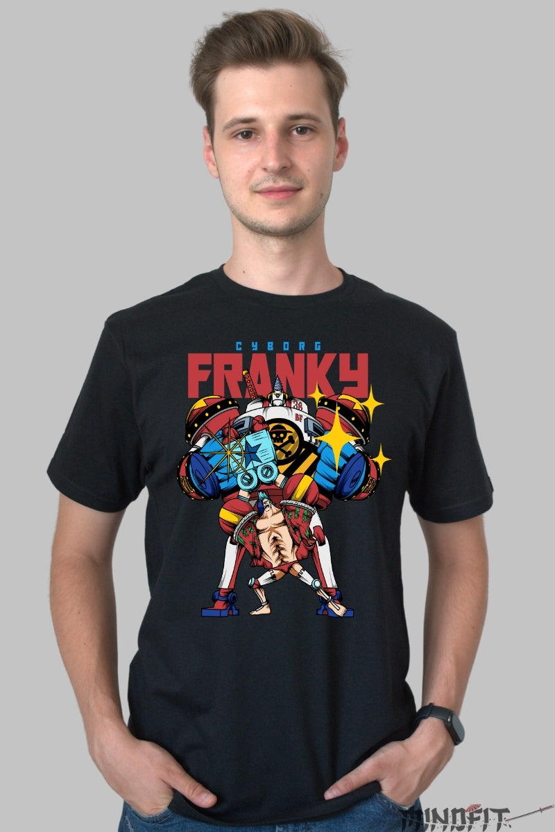 Tricou Anime One Piece - Cyborg Franky Super Power barbat negru