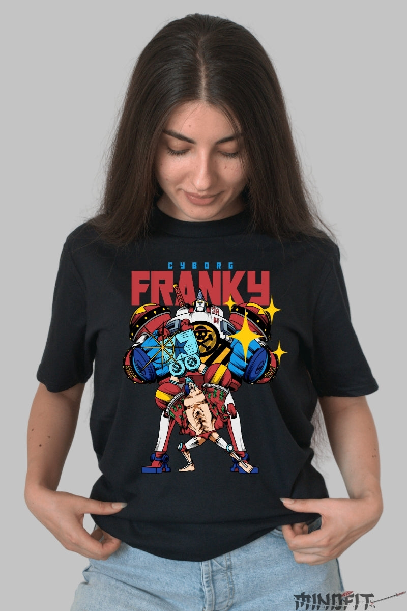 Tricou Anime One Piece - Cyborg Franky Super Power dama negru