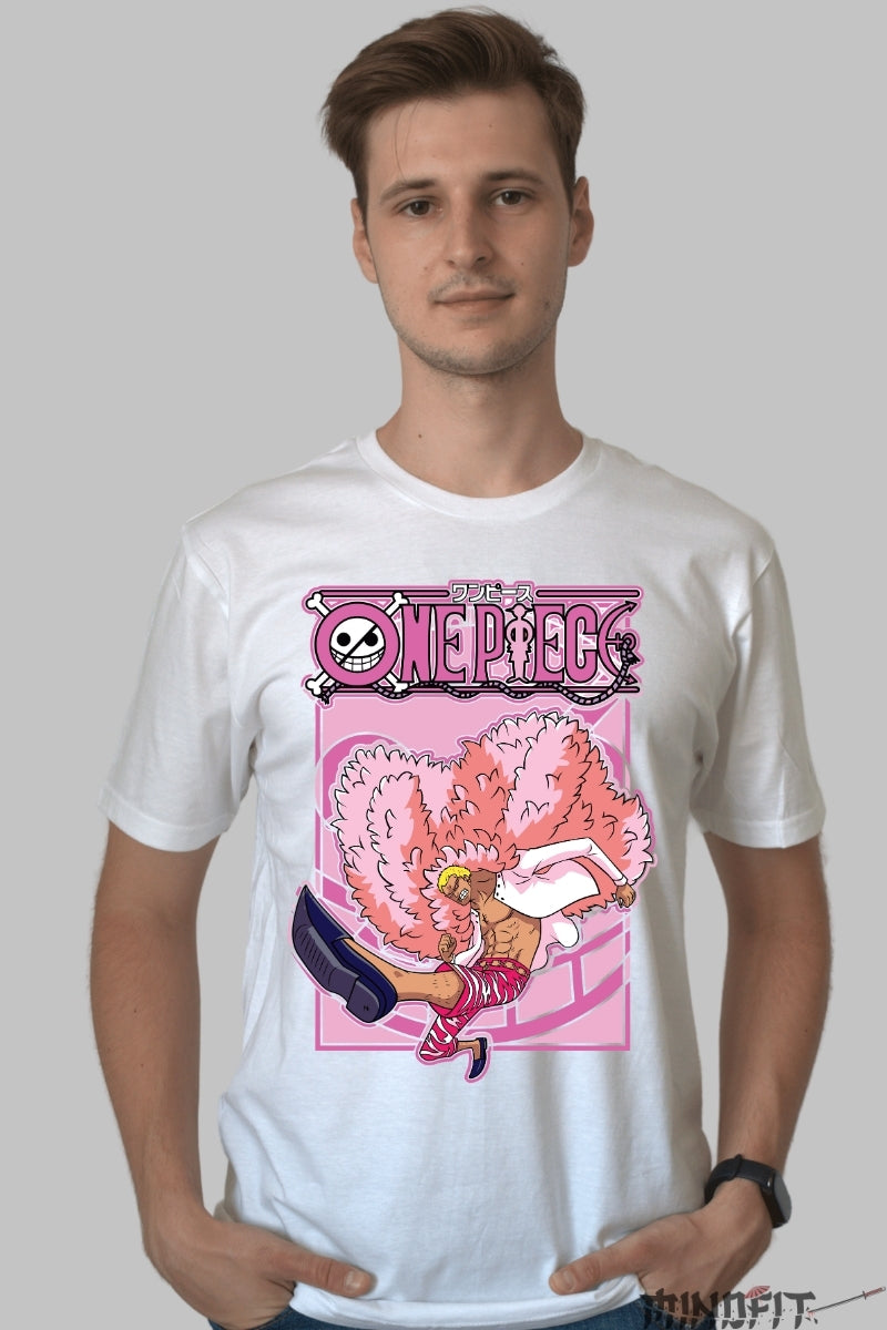 Tricou Anime One Piece - Doflamingo Impact Total barbat alb