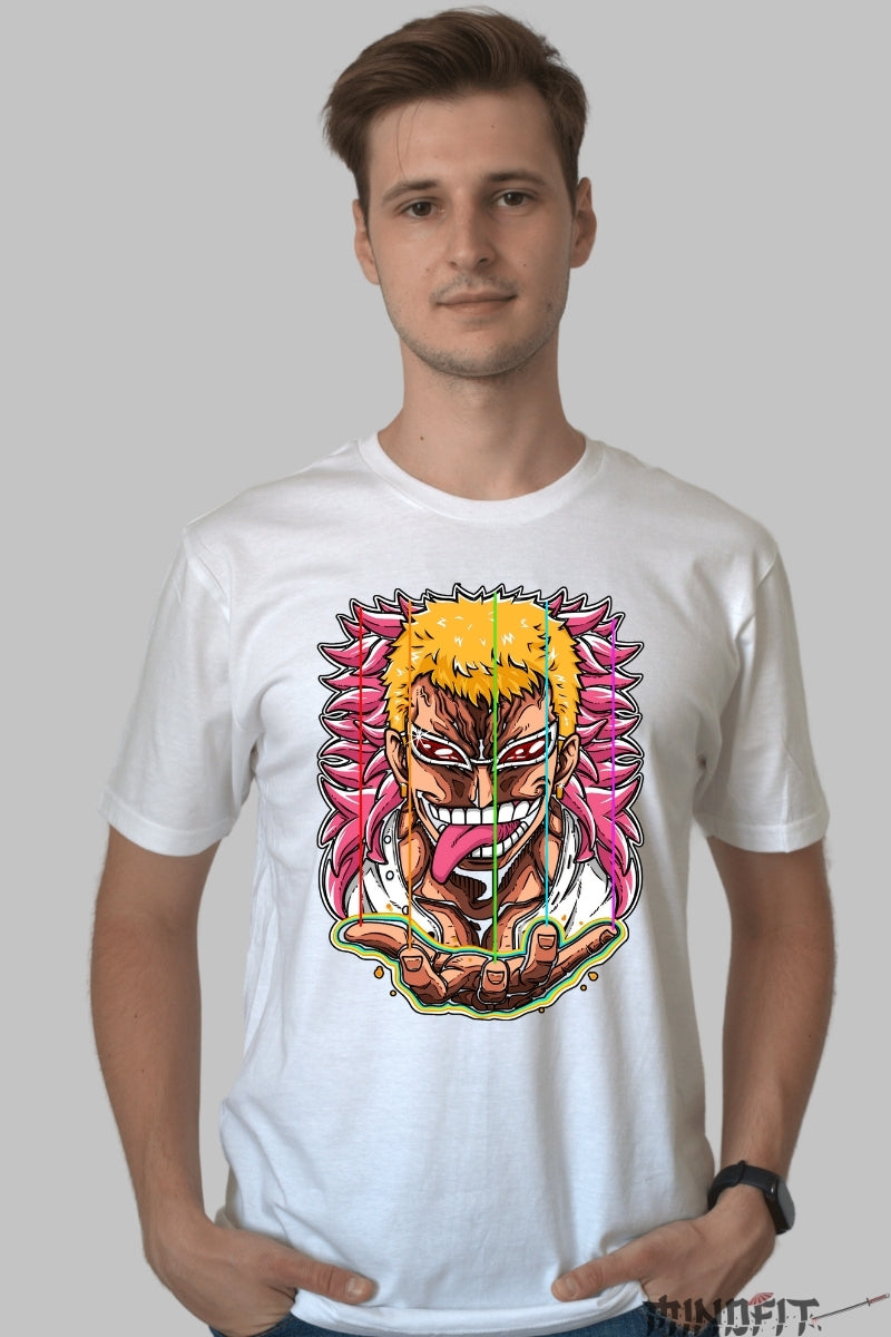 Tricou Anime One Piece - Doflamingo Look of Madness barbat alb
