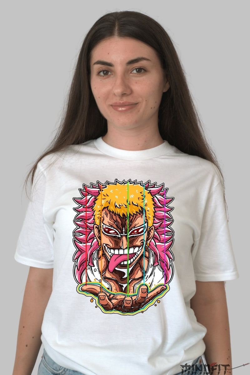 Tricou Anime One Piece - Doflamingo Look of Madness dama alb