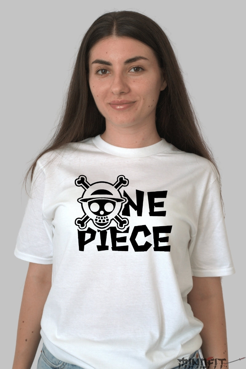 Tricou Anime One Piece - Emblema Piratilor Mugiwara dama alb