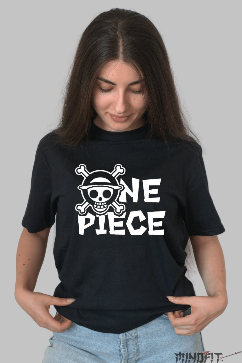 Tricou Anime One Piece - Emblema Piratilor Mugiwara dama negru