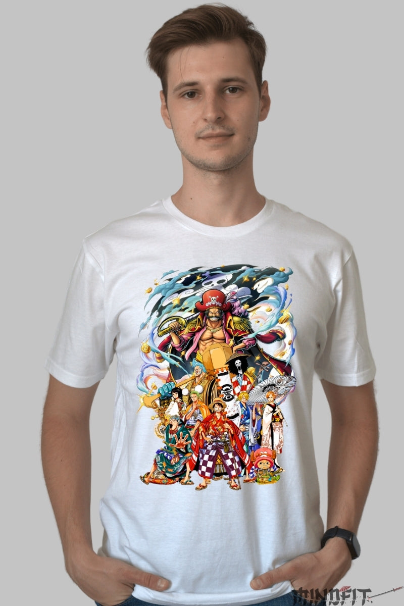 Tricou Anime One Piece - Eroii din Wano si Regele Piratilor barbat alb