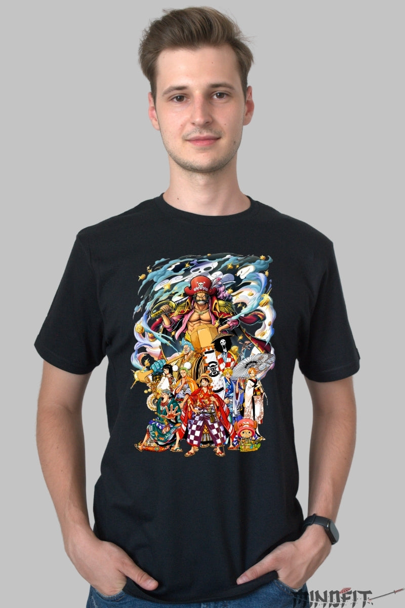 Tricou Anime One Piece - Eroii din Wano si Regele Piratilor barbat negru