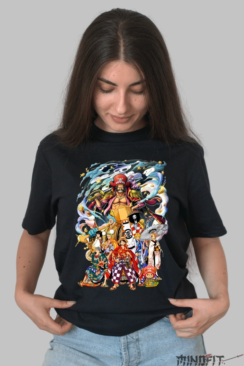 Tricou Anime One Piece - Eroii din Wano si Regele Piratilor dama negru