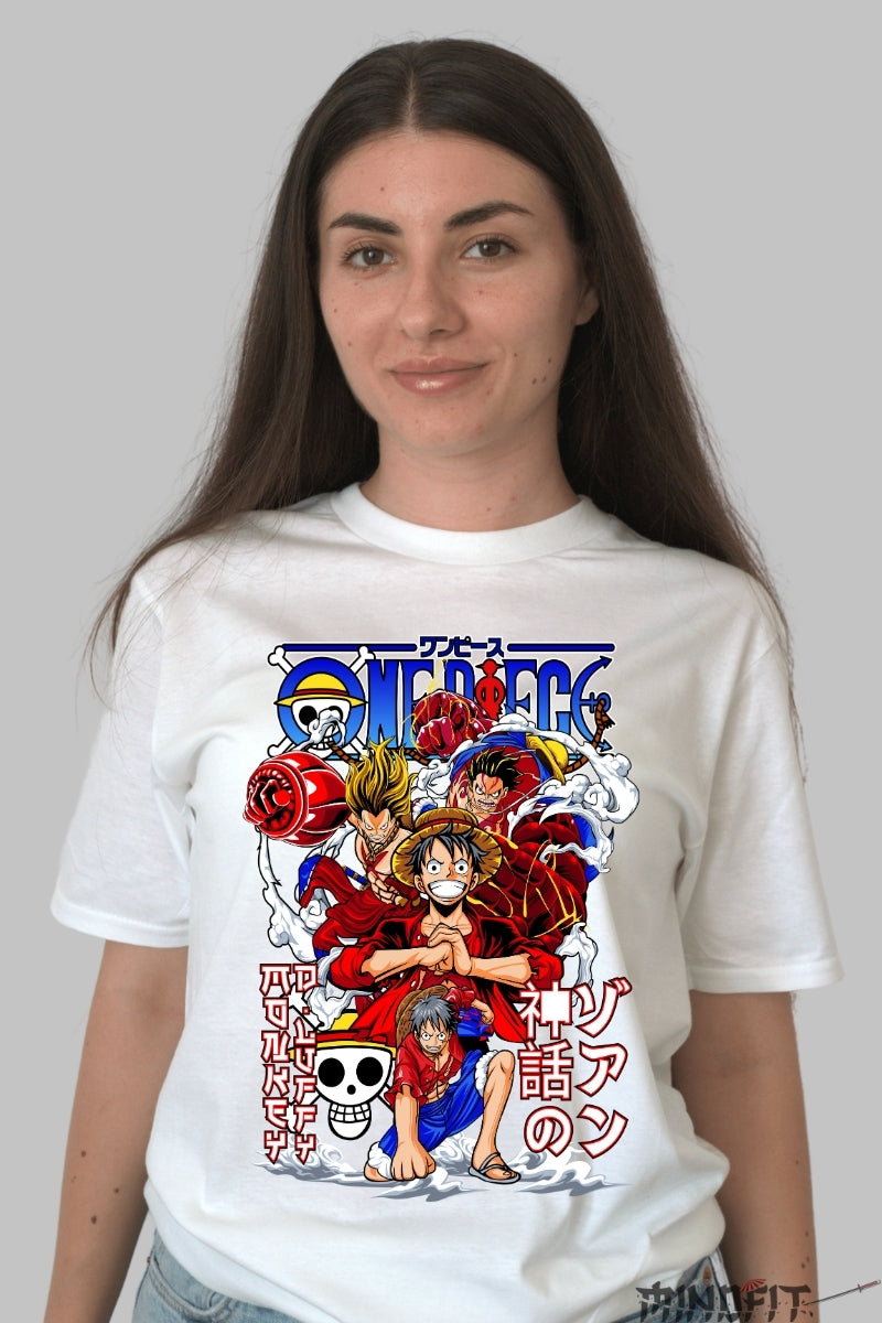 Tricou Anime One Piece - Eroii Straw Hat in actiune epica dama alb