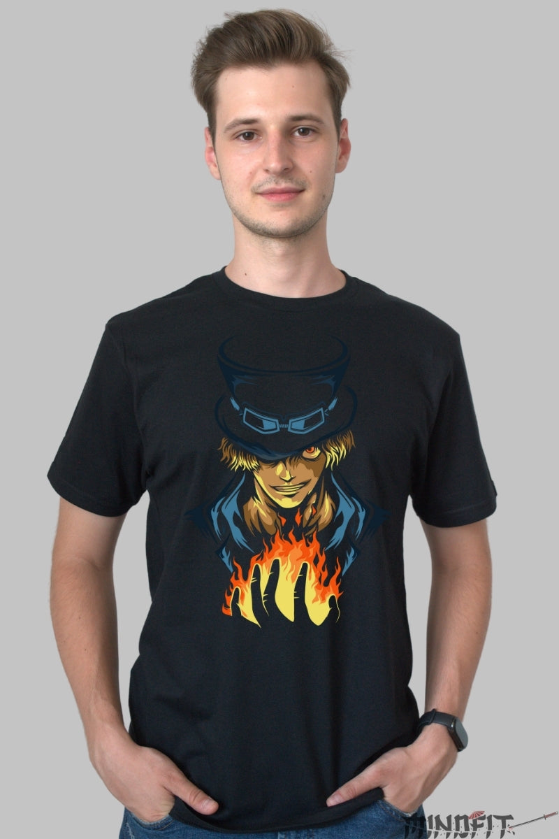 Tricou Anime One Piece - Flacara Fratelui Portgas D. Ace barbat negru