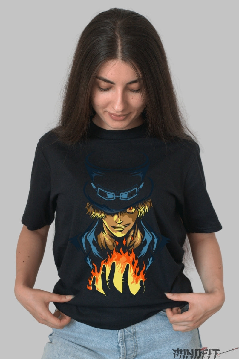 Tricou Anime One Piece - Flacara Fratelui Portgas D. Ace dama negru