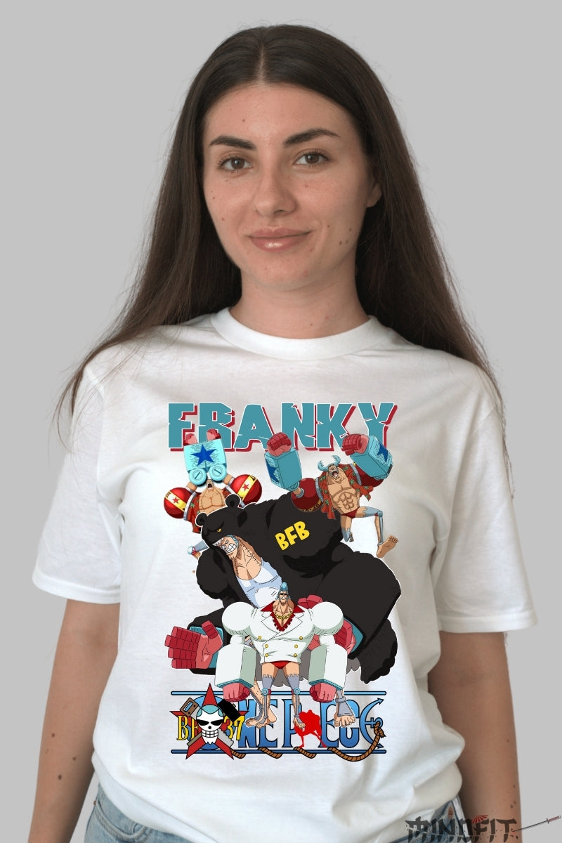 Tricou Anime One Piece - Franky Cyborg Power dama alb