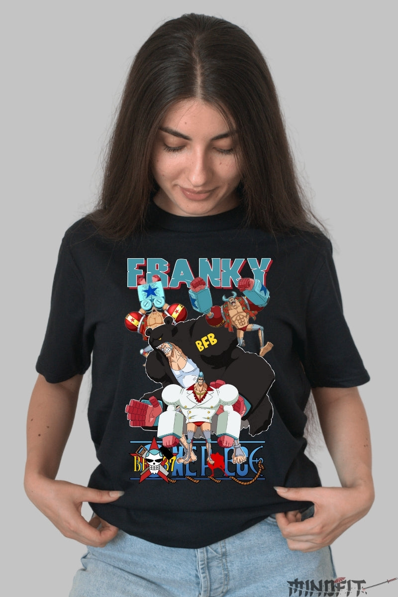 Tricou Anime One Piece - Franky Cyborg Power dama negru