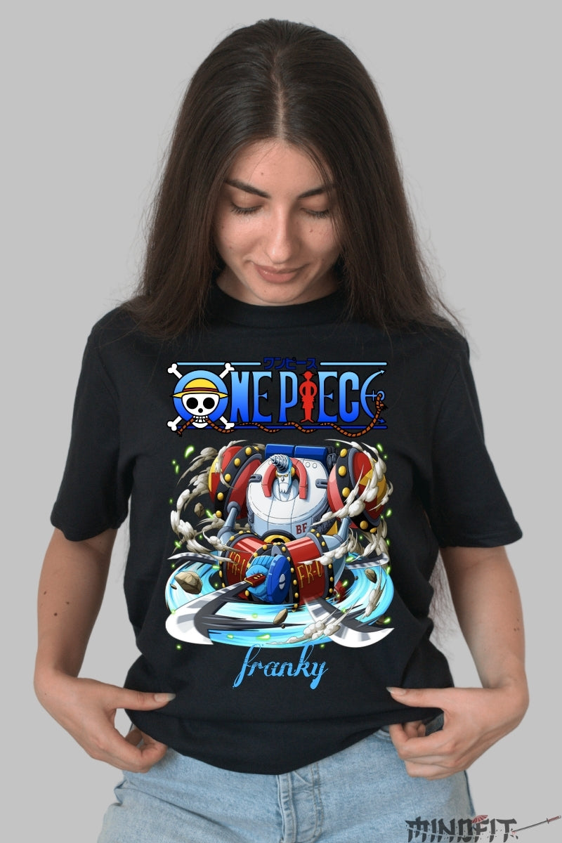 Tricou Anime One Piece - Franky Super Cyborg Energy dama negru