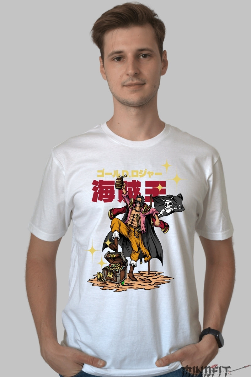Tricou Anime One Piece - Gol D. Roger Legenda Piratilor barbat alb